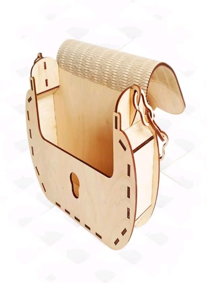MeeCraft Designer Wooden Clutch - Women Hand Purse with Chain, Portable Ladies Handbag with Turning Closure, 19.6x15.2x4.6cm, Beige. - Image 2